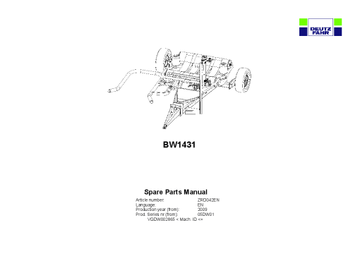 Deutz-Fahr BW1431 Bale wrapper 2009 Parts Manual Catalog Pdf Download