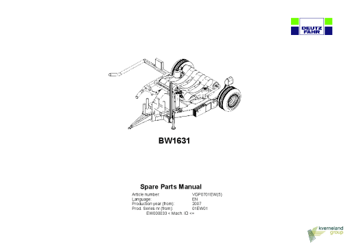Deutz-Fahr BW1631 Bale wrapper 2007 Parts Manual Catalog Pdf Download
