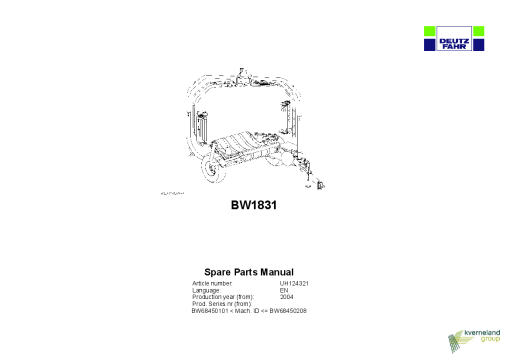 Deutz-Fahr BW1831 Bale wrapper 2004 Parts Manual Catalog Pdf Download