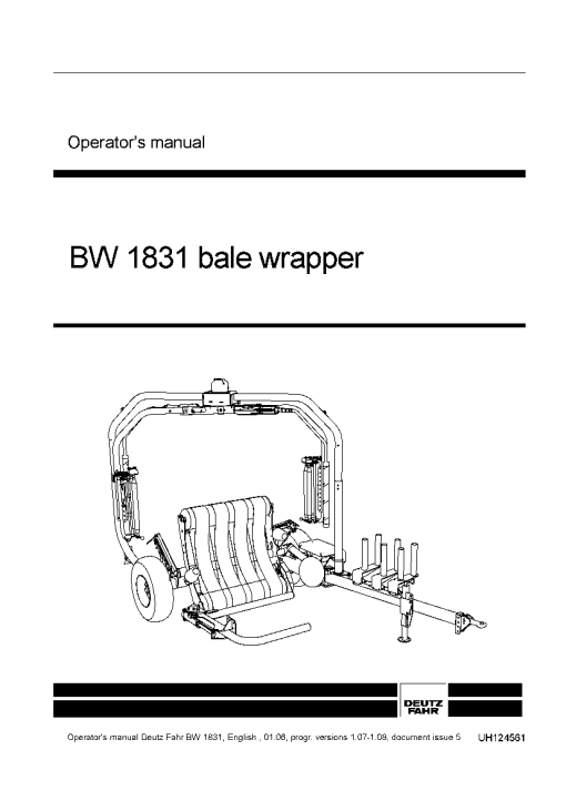 Deutz-Fahr BW1831 Bale wrapper Operation Maintenance Manual PDF download