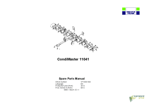 Deutz-Fahr CondiMaster 11041 Tedder 2013 Parts Manual Catalog Pdf Download