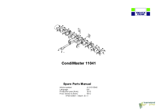 Deutz-Fahr CondiMaster 11041 Tedder 2015 Parts Manual Catalog Pdf Download