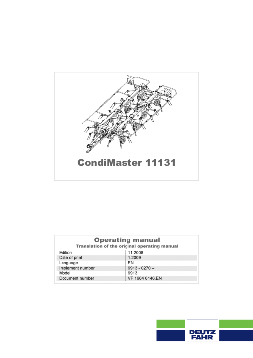 Deutz-Fahr CondiMaster 11131 Tedder 2008 Operation Maintenance Manual PDF download