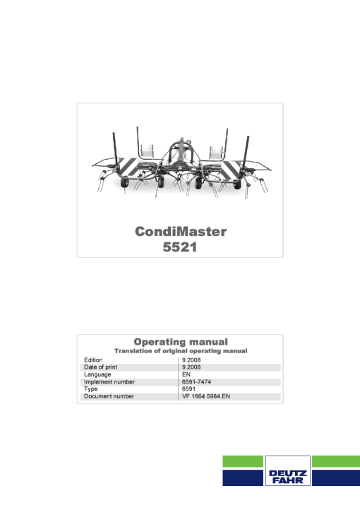 Deutz-Fahr CondiMaster 5521 Tedders 2008 Operation Maintenance Manual PDF download