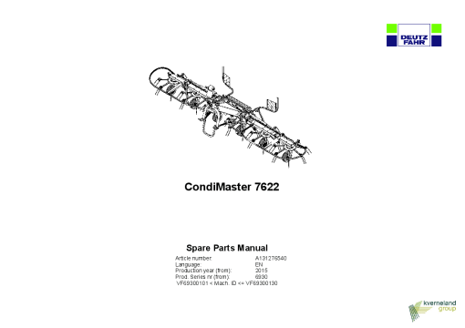 Deutz-Fahr CondiMaster 7622 Tedders 2015 Parts Manual Catalog Pdf Download