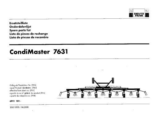 Deutz-Fahr CondiMaster 7631 Tedders 2000 Parts Manual Catalog Pdf Download