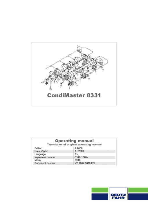 Deutz-Fahr CondiMaster 8331 Tedders 2008 Operation Maintenance Manual PDF download