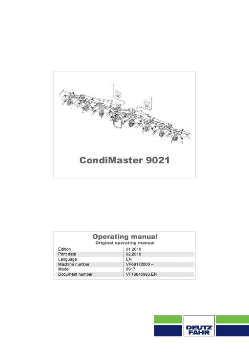 Deutz-Fahr CondiMaster 9021 Tedder 2010 Operation Maintenance Manual PDF download