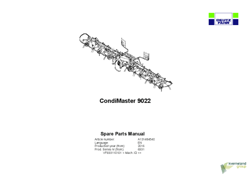 Deutz-Fahr CondiMaster 9022 Tedder 2016 Parts Manual Catalog Pdf Download
