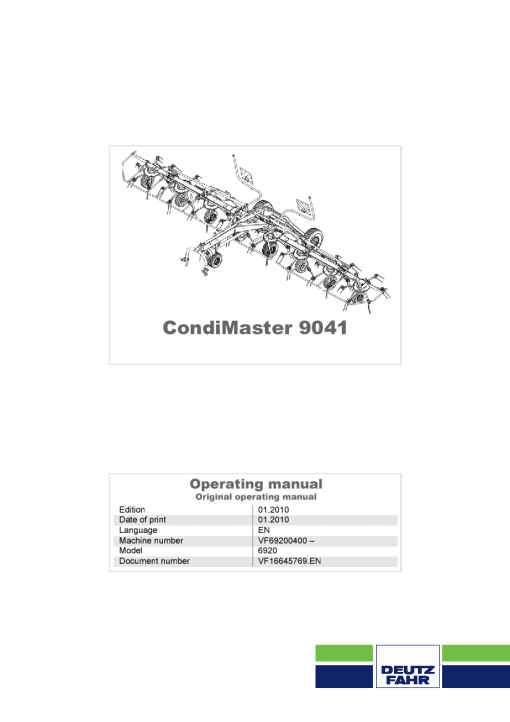 Deutz-Fahr CondiMaster 9041 Tedder 2010 Operation Maintenance Manual PDF download