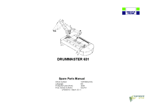 Deutz-Fahr DRUMMASTER 631 Mower 2008_02LP01 Parts Manual Catalog Pdf Download