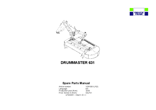 Deutz-Fahr DRUMMASTER 631 Mower 2009_03LP01 Parts Manual Catalog Pdf Download