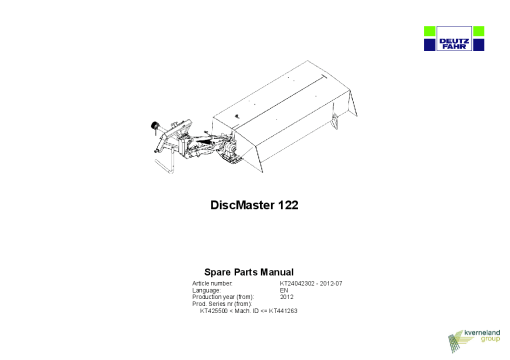 Deutz-Fahr DiscMaster 122 Mower 2012 SN 425500 Parts Manual Catalog Pdf Download
