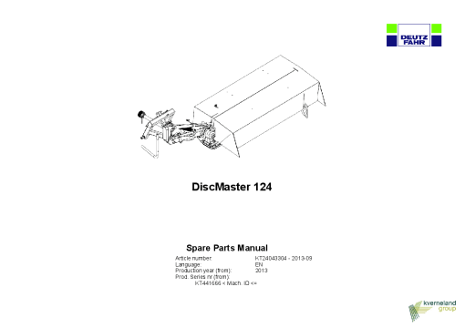 Deutz-Fahr DiscMaster 124 Mower 2013 SN 441666 Parts Manual Catalog Pdf Download