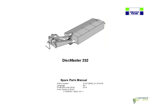 Deutz-Fahr DiscMaster 232 Mower 2014 Sn 450634 Parts Manual Catalog Pdf Download