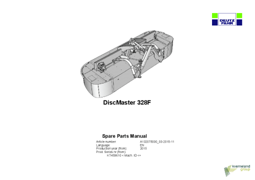 Deutz-Fahr DiscMaster 328 F Mower 2015 SN 459610 Parts Manual Catalog Pdf Download
