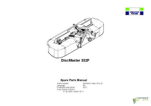 Deutz-Fahr DiscMaster 332 F Mower 2012 SN 421869 Parts Manual Catalog Pdf Download