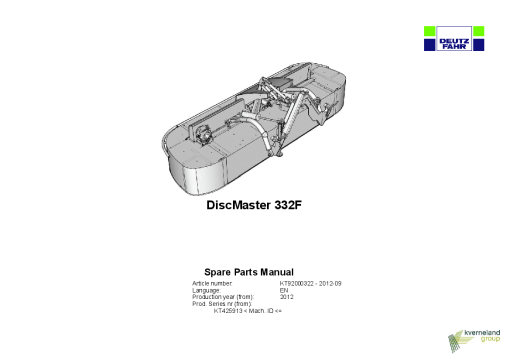 Deutz-Fahr DiscMaster 332 F Mower 2012 SN 425913 Parts Manual Catalog Pdf Download