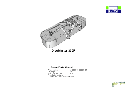 Deutz-Fahr DiscMaster 332 F Mower 2014 SN 447484 Parts Manual Catalog Pdf Download