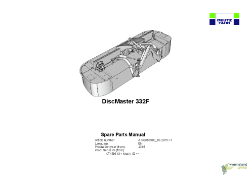 Deutz-Fahr DiscMaster 332 F Mower 2015 459613 Parts Manual Catalog Pdf Download