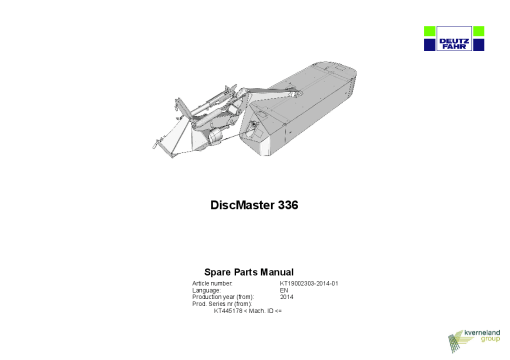 Deutz-Fahr DiscMaster 336 Mower 2014 SN 445178 Parts Manual Catalog Pdf Download