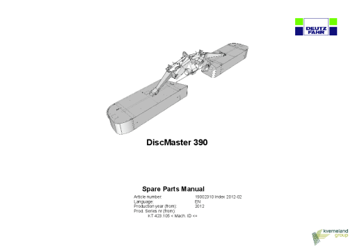 Deutz-Fahr DiscMaster 390 Mower 2014 SN 445250 Parts Manual Catalog Pdf Download
