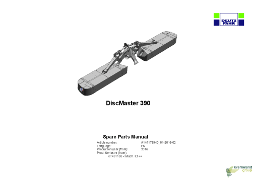Deutz-Fahr DiscMaster 390 Mower 2016 461126 Operation Maintenance Manual PDF download