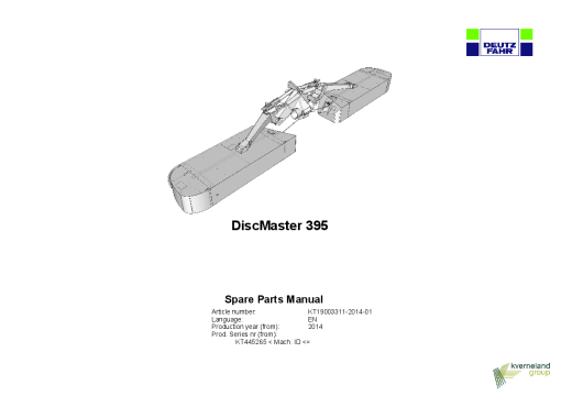 Deutz-Fahr DiscMaster 395 Mower 2014 SN 445265 Parts Manual Catalog Pdf Download