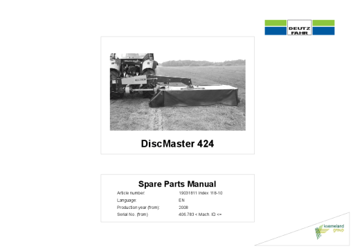 Deutz-Fahr DiscMaster 424 Mower 2008 SN 406783 Parts Manual Catalog Pdf Download