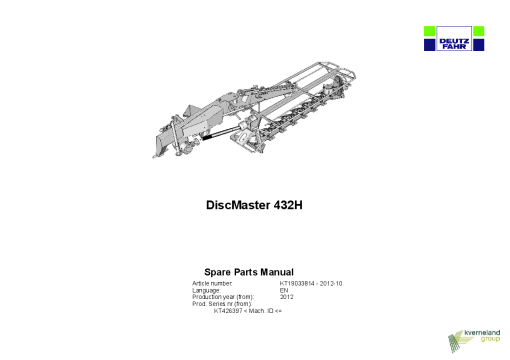 Deutz-Fahr DiscMaster 432 H Mower 2012 Parts Manual Catalog Pdf Download