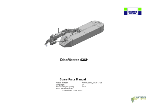 Deutz-Fahr DiscMaster 436 H Mower 2017 Sn 469049 Operation Maintenance Manual PDF download