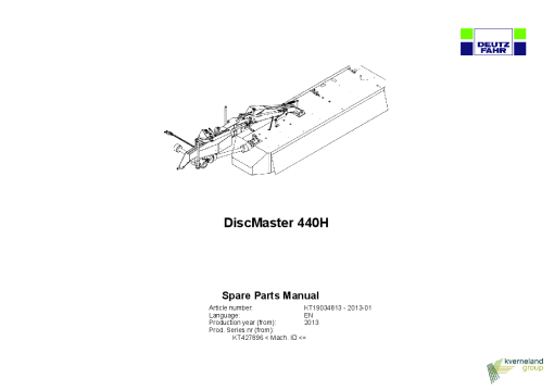 Deutz-Fahr DiscMaster 440 H Mower 2013 SN 427896 Parts Manual Catalog Pdf Download