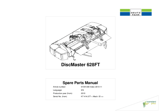 Deutz-Fahr DiscMaster 628FT Mower 2010 Parts Manual Catalog Pdf Download
