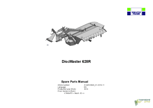 Deutz-Fahr DiscMaster 628R Mower 2016 Parts Manual Catalog Pdf Download