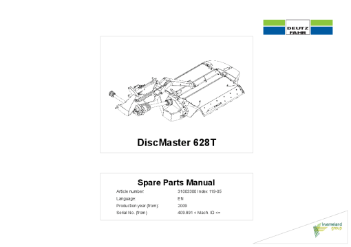 Deutz-Fahr DiscMaster 628T FARMER Mower 2009 Parts Manual Catalog Pdf Download