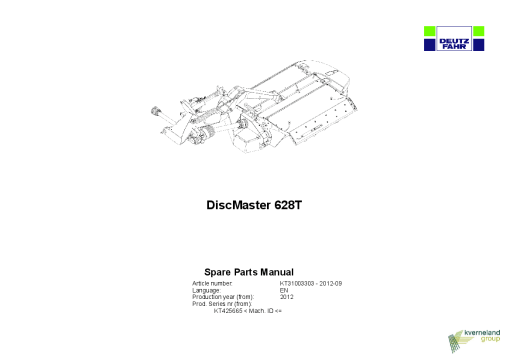 Deutz-Fahr DiscMaster 628T FARMER Mower 2012 Parts Manual Catalog Pdf Download