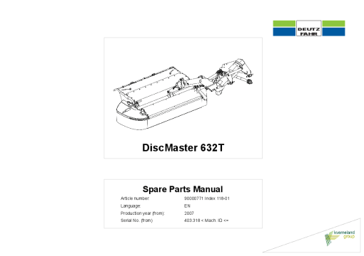 Deutz-Fahr DiscMaster 632 T Mower 2007 Parts Manual Catalog Pdf Download