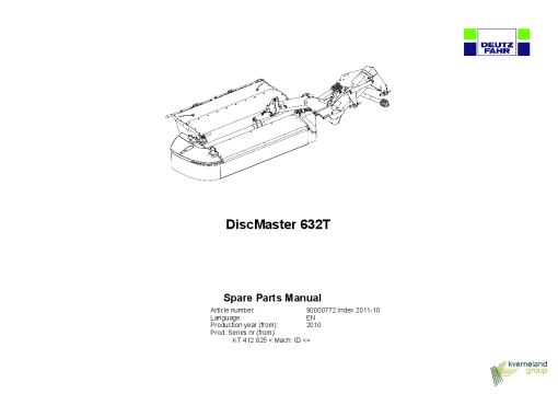 Deutz-Fahr DiscMaster 632 T Mower 2010 Parts Manual Catalog Pdf Download