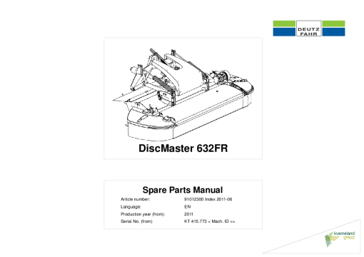 Deutz-Fahr DiscMaster 632FR Mower 2011 Parts Manual Catalog Pdf Download