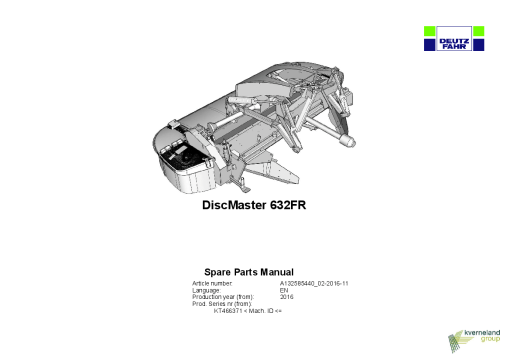 Deutz-Fahr DiscMaster 632FR Mower 2016 Parts Manual Catalog Pdf Download
