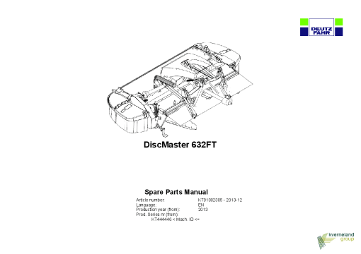 Deutz-Fahr DiscMaster 632FT Mower 2013 Parts Manual Catalog Pdf Download