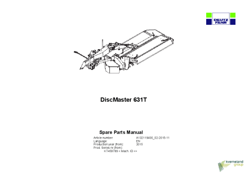 Deutz-Fahr DiscMaster 661T Mower 2015 Parts Manual Catalog Pdf Download