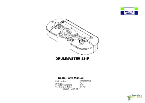 Deutz-Fahr DrumMaster 431F Mower 2008_02FP01 Parts Manual Catalog Pdf Download