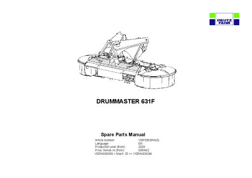 Deutz-Fahr DrumMaster 631F 2009_03RA02 Parts Manual Catalog Pdf Download