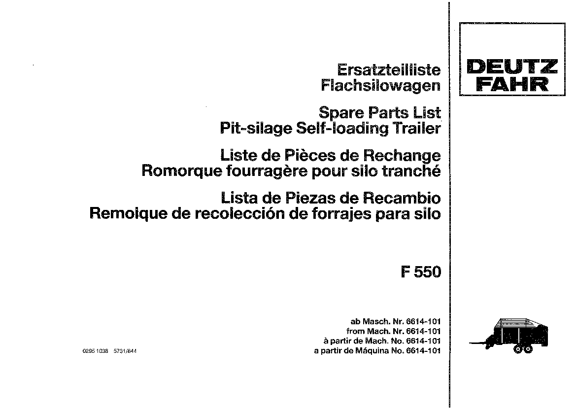Deutz-Fahr F 550 Loader wagon Feeder Combs Parts Manual Catalog Pdf Download - Service manual ...