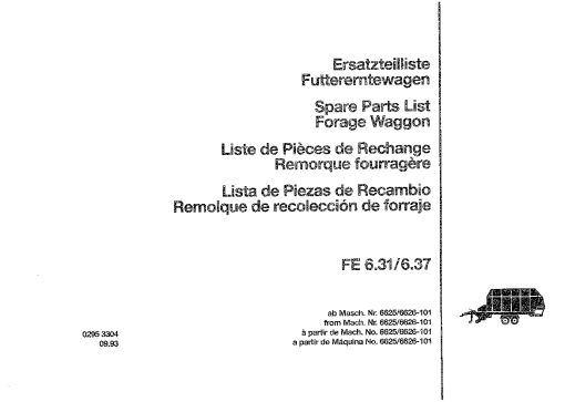 Deutz-Fahr FE 6.31 6.37 Loader wagon Feeder Combs 1993 Parts Manual Catalog Pdf Download