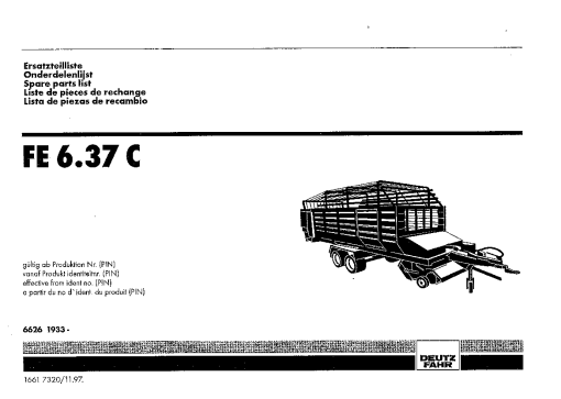 Deutz-Fahr FE 6.37C Loader wagon Feeder Combs 1997 Parts Manual Catalog Pdf Download