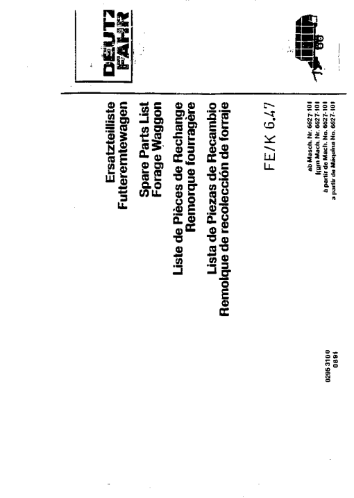 Deutz-Fahr FE -K 6.47 Loader wagon Feeder Combs 1991 Parts Manual Catalog Pdf Download