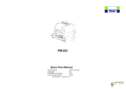 Deutz-Fahr FM 221 Balers Round Fixed chamber 2007 Parts Manual Catalog Pdf Download