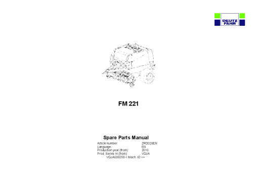Deutz-Fahr FM 221 Balers Round Fixed chamber 2010 Parts Manual Catalog Pdf Download